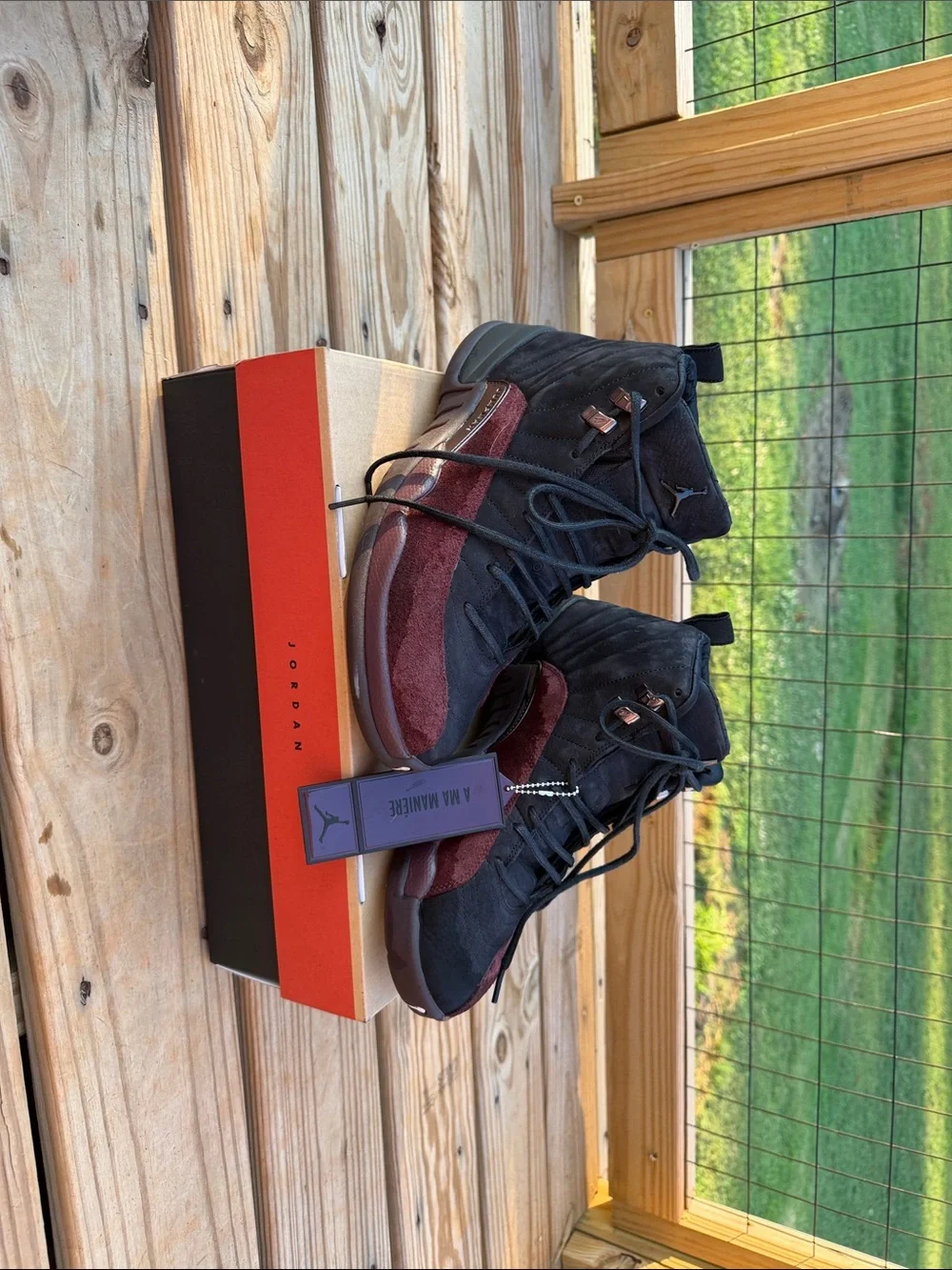 Jordan Men’s Air Jordan 12 Retro High-Top Sneakers in Black and Burgundy